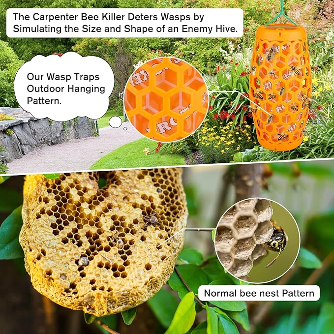 Wasp Trap Bee Catcher - Outdoor Hanging Carpenter Bee Traps with 4 Sticky Boards 2 Pack (Orange)