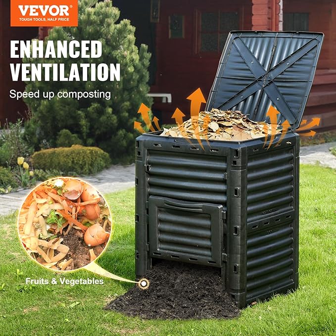 VEVOR Garden Compost Bin 80 Gallon BPA Free Composter Large Capacity Outdoor Composting Bin with Top Lid and Bottom Door Easy Assembling Lightweight Fast Creation of Fertile Soil