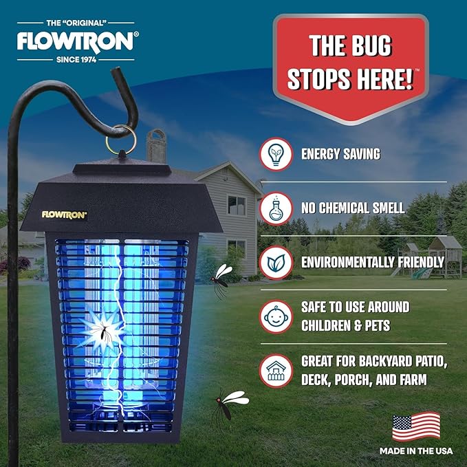 Flowtron Bug Zapper 1 Acre of Outdoor Coverage with Powerful 40W Bulb &amp 5600V Instant Killing Grid with Mounting Bracket &amp Mosquito Attractant Cartridge