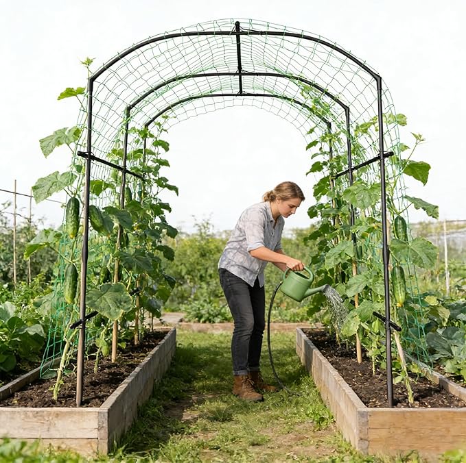 SUNYRISY Garden Arch Trellis Metal Core Trellis for Climbing Plants Outdoor 87 x 71 x 75 Tall Archway Tunnel Plant Support for Vine Cucumber Tomato Grape Vegetables Climbing Plants