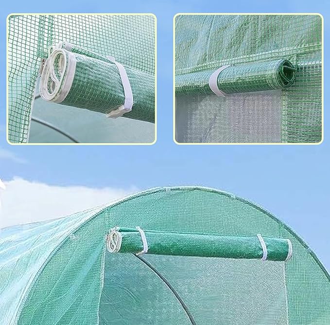 Replacement Cover for Portable Greenhouse Large Walk-in Green Hot Garden House Top Tarp 2 Zippered Doors 8 Roll-up Windows (Frame Does NOT Included) (20 x 10 x 7 ft)