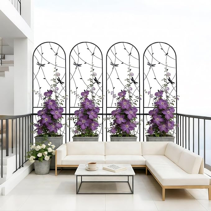 4 Pack Large Garden Trellis Heavy Duty Rustproof Iron Plant Trellis for Potted Plant Support Metal Climbing Rose Trellis Vine Vegetable Cucumber Black -86 H x 19.7 W