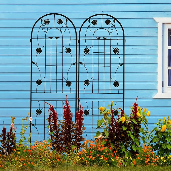2 Pack Rustproof Metal Trellis for Climbing Plants 71x19.7 Outdoor Garden Support for Vines/Roses/Vegetables French Country Iron Plant Stand for Patio/Wedding Decor (Black)