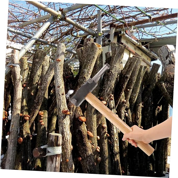 Double Head Mushroom Hammer Log Inoculation Tool Spawn Mushroom Planting Puncher Garden Tool Set Made of Wood and Iron Sturdy