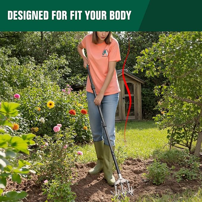 Rotary Cultivator Garden Tool for Gardening and Lawn(61'') Rotary Hand Tiller with Detachable Thicker Tines&ampSturdy Steel Handle Manual Tiller Cultivator for Soil or Reseeding Grass