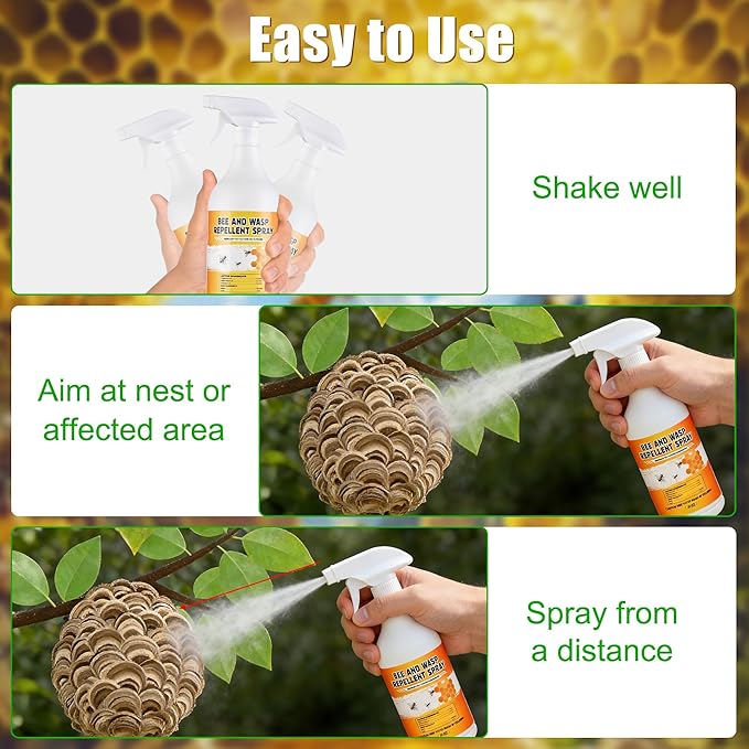 Wasp Repellent Spray - Bee Spray with 100% Safe &amp Natural Protection with Long-Lasting FormulaHornet Spray Fresh &amp Energizing Scents for Outdoor &amp Home