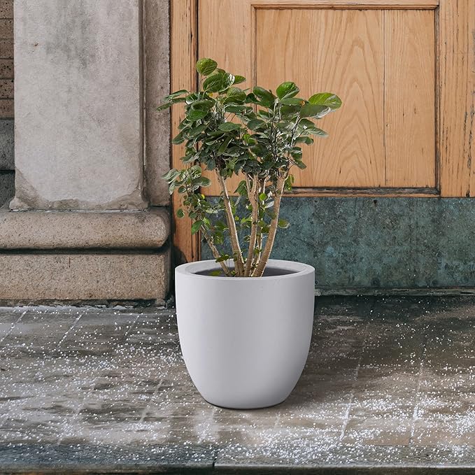Kante 16.5 Dia Round Concrete Planter Large Outdoor Modern Indoor Decorative Plant Pots with Drainage Hole and Rubber Plug for Home and Garden Pure White