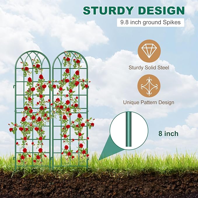 4 Pack Metal Garden Trellis for Climbing Plants Green Metal Garden Trellis for Vines Plant Rose Vegetable SupportLarge Decorative Outdoor Trellis