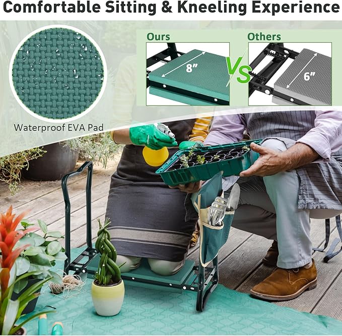Garden Kneeler and Seat Folding Heavy-Duty Garden Stool with Removable Tool Bags Portable Gardening Gift for Gardening &amp Fishing Seniors Women Men