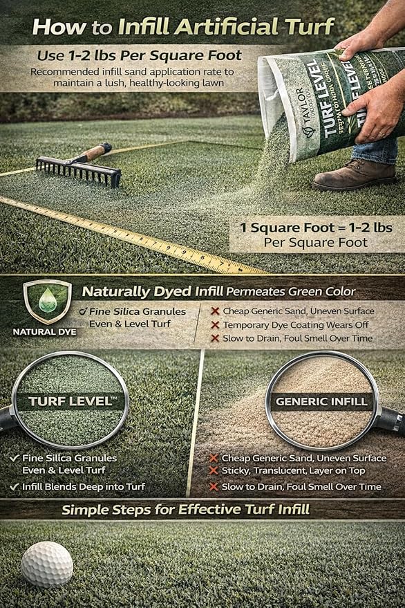 Turf Level™ Premium Artificial Turf Infill Sand – Finer Grade Silica Eco-Dyed Baked-in Color Pet-Safe Synthetic Grass Infill – 40 lbs