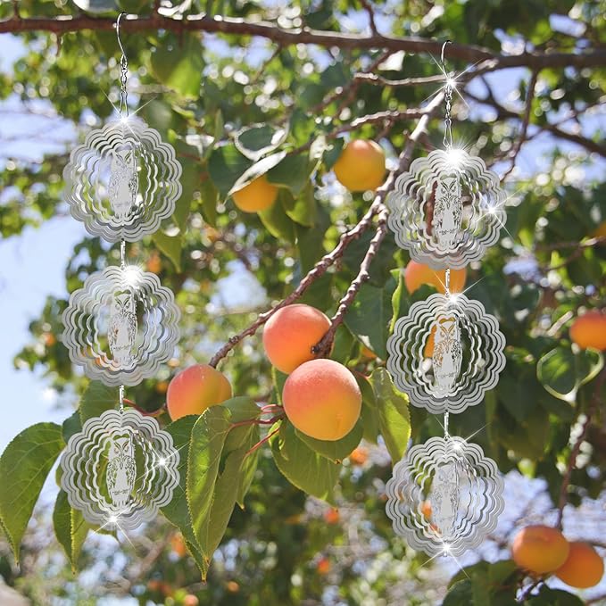 Owl Bird Deterrents for Outside3D Stainless Steel Wind Spinners Outdoor DecorReflective Bird Scare Discs SetShiny Bird Reflectors to Keep Woodpecker Pigeon Away from House Patio Yard Porch