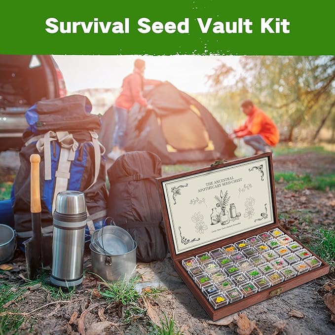 Lush&ampDew Ancestral Apothecary Medicinal Tea Herb Seed Chest 36000+ Non-GMO Survival Seed Kit Gardening Gifts for Women Men 40 Types Heirloom Garden Seeds for Planting Herbs Raised Bed Windows