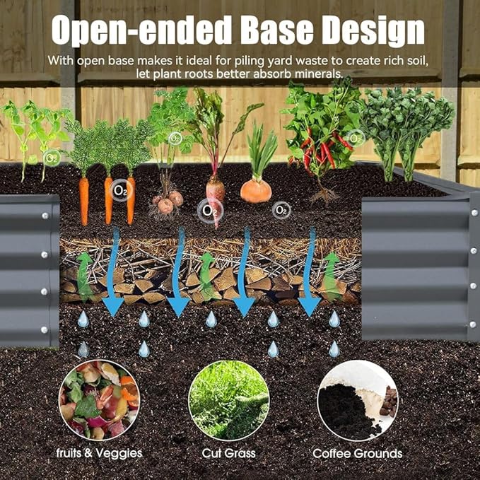 Heavy-Duty Galvanized Steel Raised Garden Bed for Outdoor Vegetable Fruit and Flower Planting – Rust-Resistant Metal Planter Box (6x3x1ft (Gray))