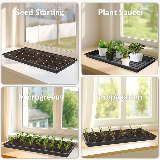 Gardzen 10-Pack 1020 Growing Trays Reusable Plant Grow Trays Ideal for Seed Starting Microgreens Indoor Gardening and Greenhouse Plant Nurseries