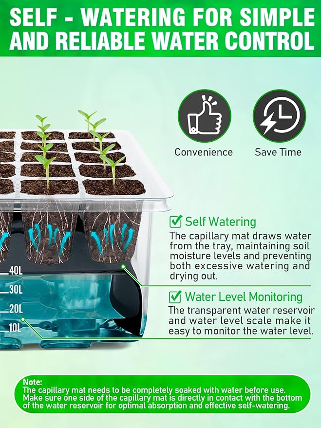 Self-Watering Seed Starter Tray with Grow Light 80-Cell Plant Starter Trays Seed Starter Kit Seed Starter Tray for Seed Starting Plant Germination &amp Seedling Growing 2 Pack