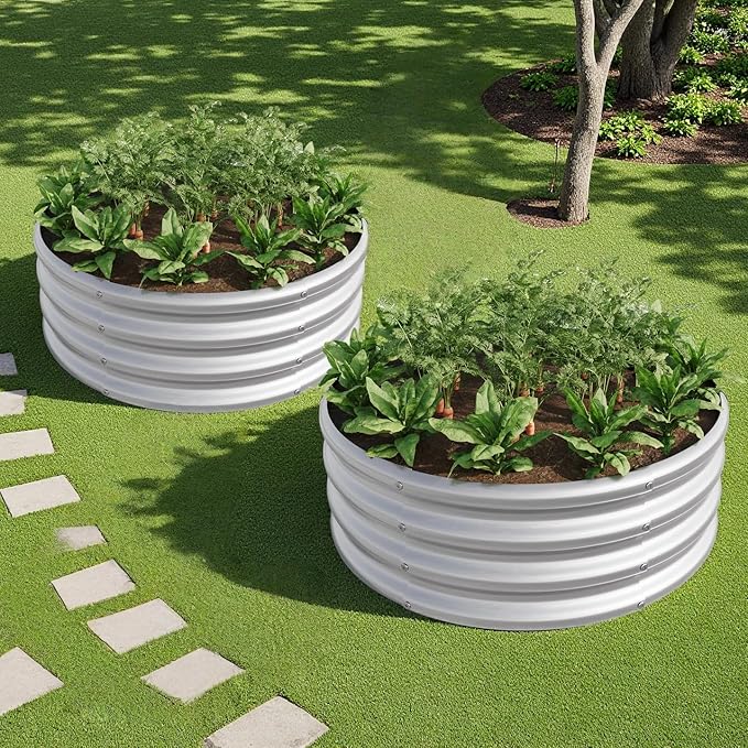2PCS 32.08*11.4 Tall Round Raised Garedn BedMetal Raised Beds for Vegetables Outdoor GRaised Planter Box Backyard Patio Planter Raised Beds for Flowers Herbs Fruits Silver