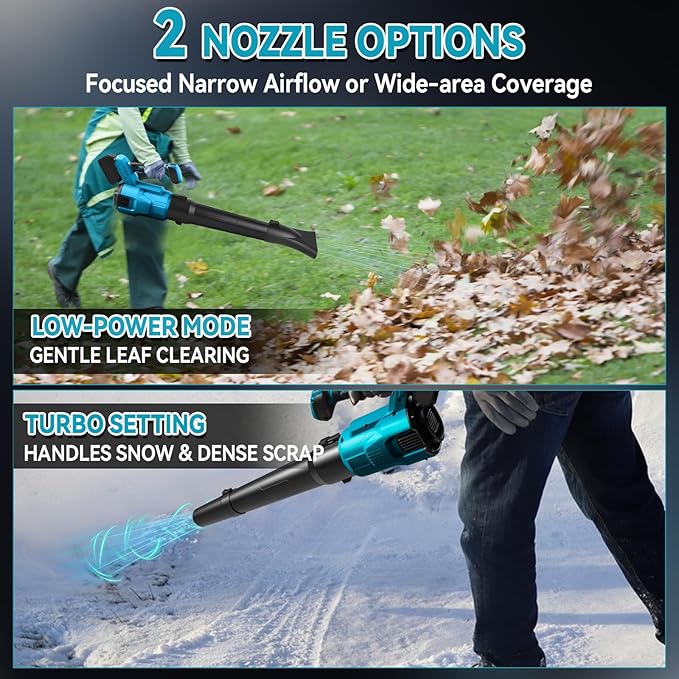 Cordless Leaf Blower Compatible with Makita 18v Battery Brushless Motor 130mph Wind Speed 480cfm Air Volume 3 Speed Adjustment with Dual Nozzles for Yard Snow Dust Leaves Cleaning