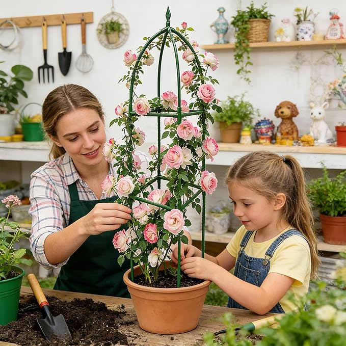 Garden TrellisAdjustable Height Metal Obelisk Frame | Climbing Trellisfor Balcony House Outside Wedding Vegetable Flower Fruit