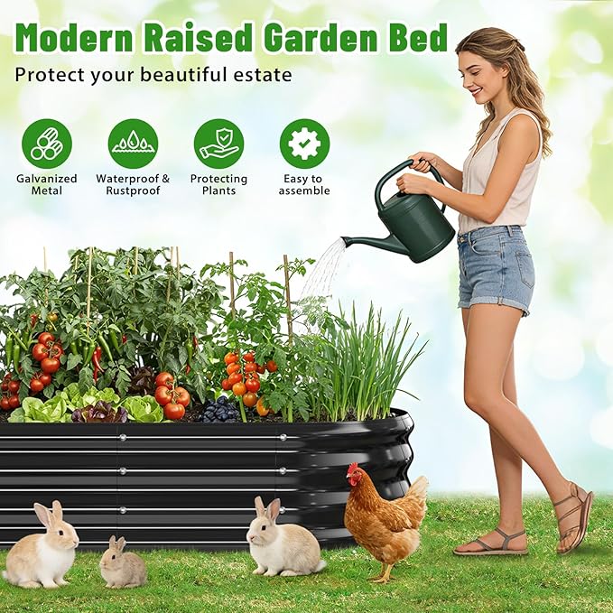 Oval Raised Garden Bed 6 x 2 x 1FT Galvanized Steel Planter Box with Wave-Shaped Metal Panels Painted for Outdoor FlowerTreeHerb &amp Vegetable Garden (Black 72X24X12 inches)