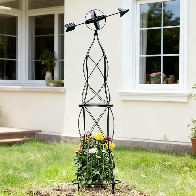 41-Inch Metal Obelisk Trellis – Elegant Garden Support for Climbing Plants Perfect for Outdoor Rose Bushes and Tall Vines Durable Metal Design with Arrow Top for Indoor and Outdoor Use