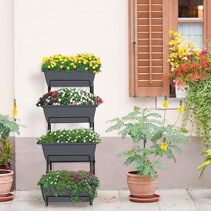 OYEAL Railing Planter Box 3 Tier Vertical Window Boxes Planter Raised Garden Bed