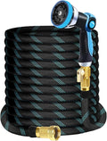 100Ft Non-Expandable Garden Hose with 10 Function Nozzles Flexible Lightweight Kink-Free Leak-Proof Sturdy Water Hose with Strong Brass Connector