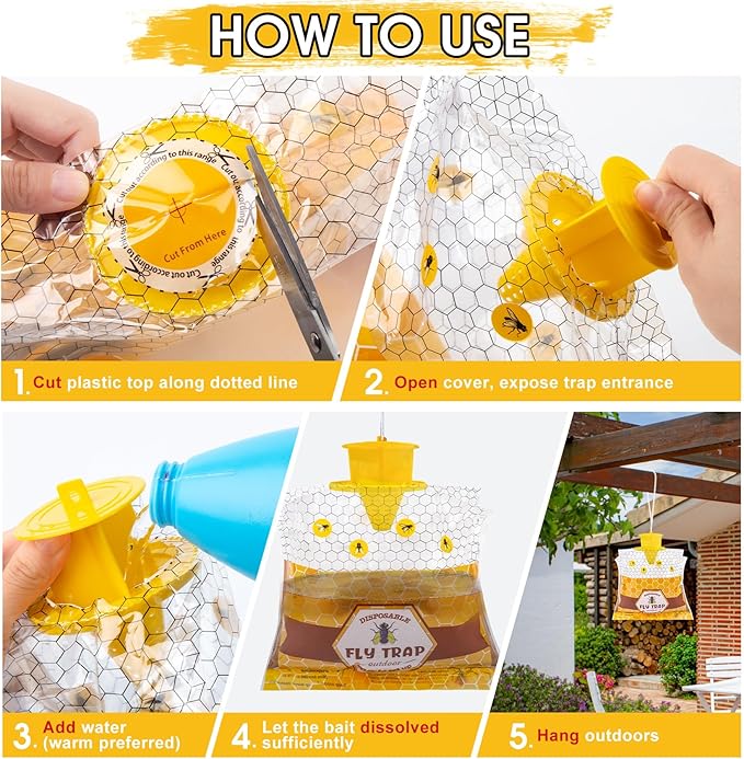 8 Pack Big Fly Traps Outdoor Hanging for Patio Flies Bags Outdoor Disposable with 50g Bait Bug Fly Hunter Catcher Killer Control for Barn Horse Ranch Chicken Coop
