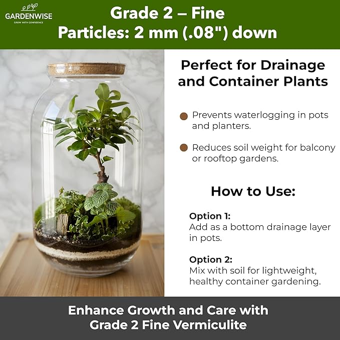 Organic Fine Vermiculite for Indoor Gardening Plants and Mushrooms – Enhances Soil Aeration Seed Germination Rooting Cuttings – Small Packages and Bulk (Vermiculite Grade 2 – Fine 15 quarts)