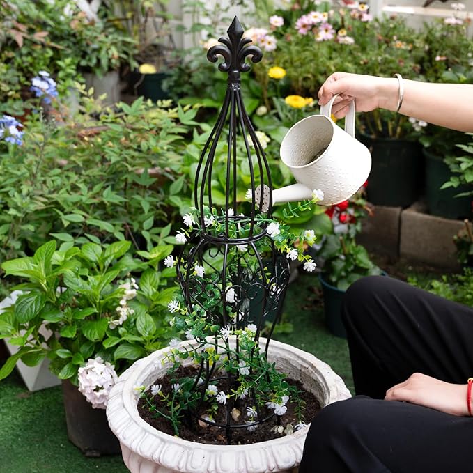 Obelisk Metal Garden Trellis for Climbing Plants - 29.5 in by 6.3 in Durable Iron Structure Easy Assembly Perfect for Potted Vines &amp Roses - Modern Vertical Gardening Support