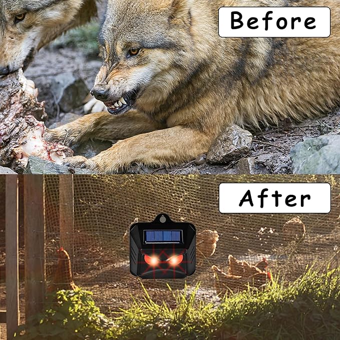 Triumpeek Animal Repeller Solar Powered Predator Eye Nighttime Animal Deterrent Devices with Red LED Lights Night Guard Animal Repellent Scares Coyote Skunk Raccoon Deer Away from Yard Chicken Coop