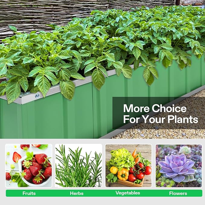 VIVOSUN 3-Tier Metal Raised Garden Bed 46 x 46 x 24 Galvanized Steel Metal Outdoor Planter Box with Gloves and Scissors to Grow Flowers Vegetables and Herbs for Outdoor Gardening Green