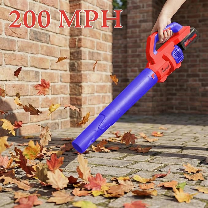 Leaf Blower Cordless with Battery and Charger 500 CFM/200 MPH Electric Leaf Blowers with 2 Speeds 2 Extended Tubes 1 x 2.0 Ah Battery-Powered Leaf Blowers for Lawn Care Blowing Leaves Yard(RED)