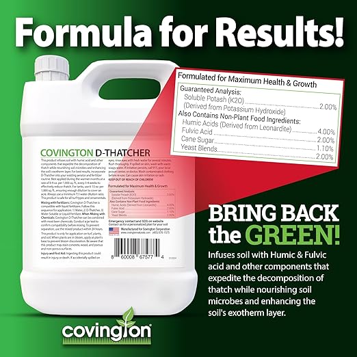 Covington PRO-LINE D-THATCHER Liquid Dethatcher (32oz) – Lawn Thatch Remover &amp Soil Softener Grass Clipping Breakdown for Healthy Lawns &amp Gardens – Dethatcher and Aerator in one Safe for Kid