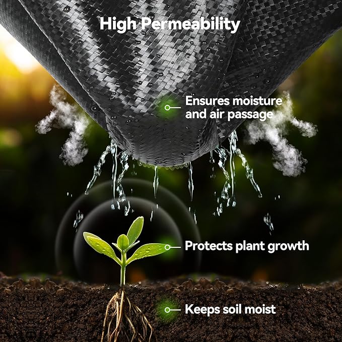 4ftx300ft Weed Barrier Fabric Landscape Fabric 3.2oz Heavy Duty Woven Weed Control Cloth Landscaping Fabric for Underlayment Gardening Ground Commercial Driveway Weed Block Cover Mat