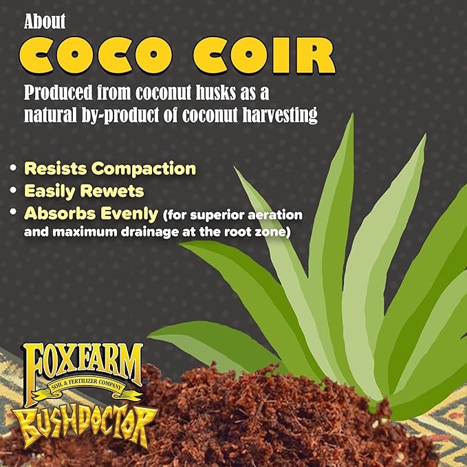 FoxFarm Bush Doctor Coco Loco Potting Mix 2cu ft - Extends Your Watering Schedule Triple-Washed to Reduce Salt Content - Perfect for Cultivating Vigorous Plants