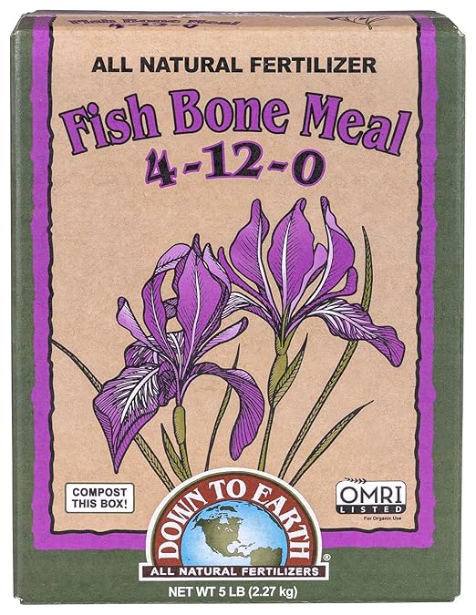 Down To Earth All Natural Fertilizers Organic Fish Bone Meal - High Phosphorus Plant Food for Buds Bulbs Blooms Flower Beds 4-12-0 5 lb