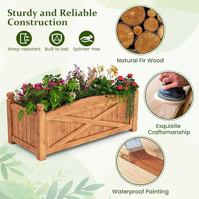 2 Pcs Raised Garden Bed 36”L x 16”W x 15”H Wooden Planter Boxes w/Drainage Holes &amp Removable Base Rectangular Garden Bed for Flowers Herbs Vegetables Fruits Patio Balcony Yard
