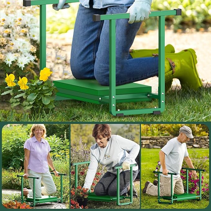 Garden Kneelers Seat Stable and Save Anti-Tipping Design 10.2 Wider Garden Kneeler and Seat with Handle Heavy Duty Gardening Stool for Seniors Gardening Weeding Bench for Gardeners Parents - Black