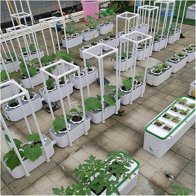 Hydroponics Growing System Smart Hydroponics Growing System with Controller Auto Remind Self-Watering Planter 60 Climbing Trellis for Cucumber Tomato Hydroponic Tower (2 White)