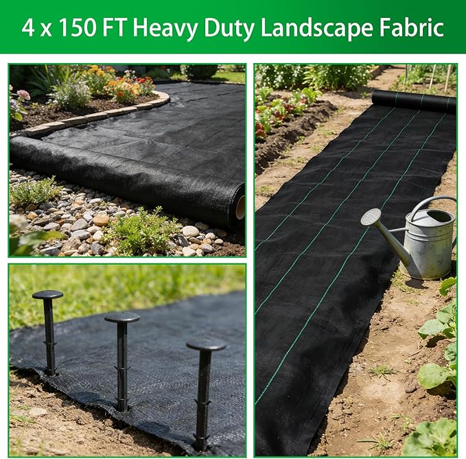 Weed Barrier Fabric Planting Cover - 4 x 150 FT Heavy Duty Landscape Fabric Ground Cover Block for Outdoor Planting