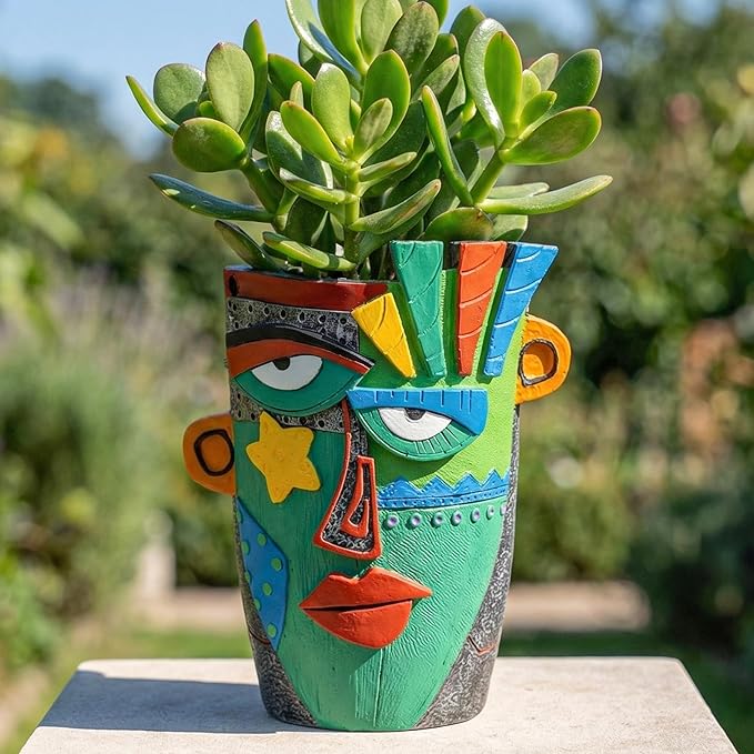 Unique Flower Pots - Abstract Picasso Face Plant Pots Funky Planters with Drainage for Indoor Plants Cool Head Planter for Outdoor Garden &amp Home Decor