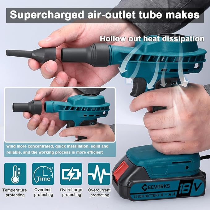 High-Power Brushed Motor Electric Blower Strong Wind Air Blower Dust Removal Fan Handheld Lithium Battery Home Courtyard Snow Cleaner Power Tool