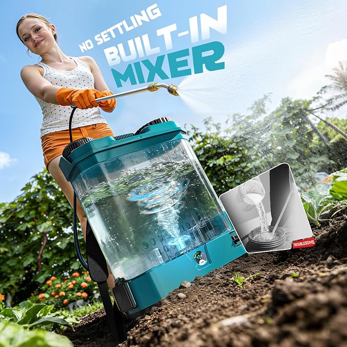 Battery Backpack Sprayer Compatible with Makita 18V Battery (Tool Only) 4.2 Gallon with Auto Mixer 0–100PSI Adj Leak-Proof Metal Telescopic Wand 42 6 Nozzles Ergonomic Strap–Lawn Garden Sprayer