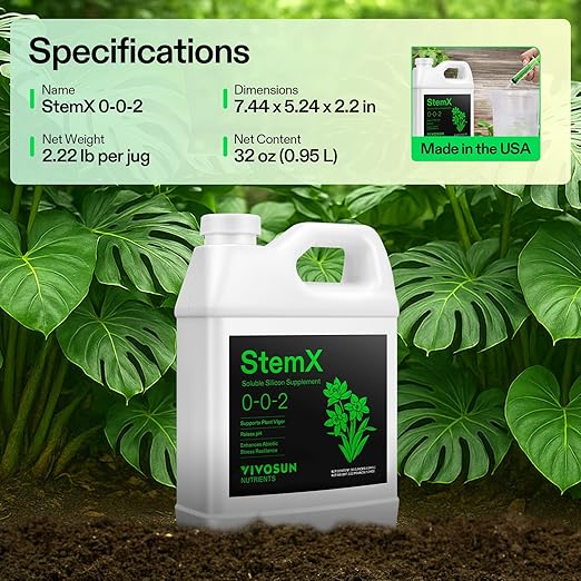 VIVOSUN StemX (0-0-2) Silica for Plants Soluble Liquid Silicon Plant Supplement Fertilizer Nutrient Solution for Strong Stems and Healthy Leaves Boost Resilience pH Balance 32 oz (Pack of 2)