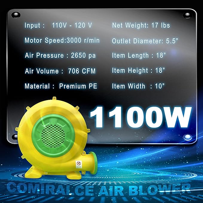 CoMiracle Air Blowers 1.5 HP 1100 W Inflatable Bounce House Air Blower Outdoor Inflatable Castle and Jump Slides Blower