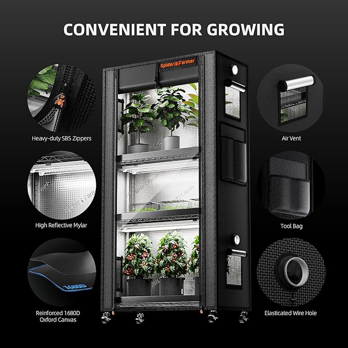 Spider Farmer 2025 Plant Stand with Grow Lights 4-Tier Plant Shelf with 6Pcs 2ft Full Spectrum LED Lamp and Grow Tent for Veg Seed Starting Plants Growth Greenhouse 28Lx14Dx59H (Update)