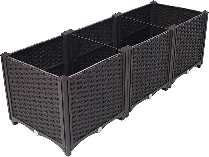 Raised Garden Bed Deep Raised Garden Bed Plastic Planter Boxes for Vegetables Flowers Herbs and SucculentsSelf-Watering Planter Box Raised Bed to Grow Flowers Herbs &amp Vegetables 47.2x15.7x14