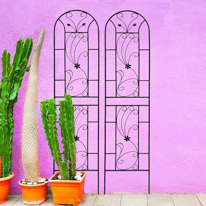 Metal Garden Trellis with Black Metal Coating Rustproof Trellis with Peacock Style Outdoor Lattice Panel for Climbing Plants Roses Tomatoes Vine Vegetables 86.7 x 19.7 (Black 2 Pack)
