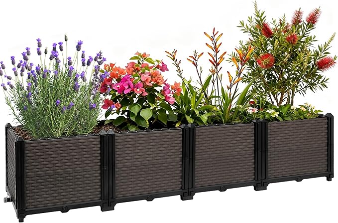 Large Raised Planter Box Outdoor Self Watering 62.9x15.7x14.2  Deep Raised Garden Bed - Elevated Garden Box with Drainage Plug Rectangular Garden Planter Perfect for Patio Balcony Deck
