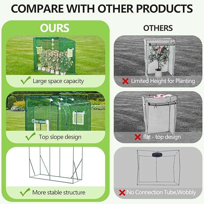 SPECILITE Heavy Duty Lean to Greenhouse for Outside Portable Walk-in Green House with Thicken PE Cover Roll-Up Zippered Door &amp 2 Ventilation Mesh Windows Large Plastic Greenhouses for Outdoors